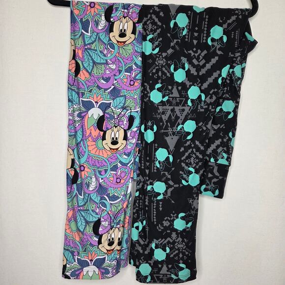 LOT of 2 Disney LuLaRoe Minnie Mouse Print Leggings Tall Curvy TC Size 12-18 - Picture 2 of 6